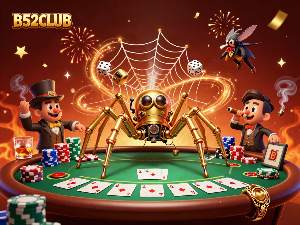 B52CLUB captures players with thrilling 3D casino action featuring steampunk spider and poker elements.
