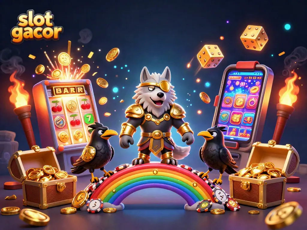 Experience the thrill of slot gacor with jackpot symbols bursting from a vibrant scene.