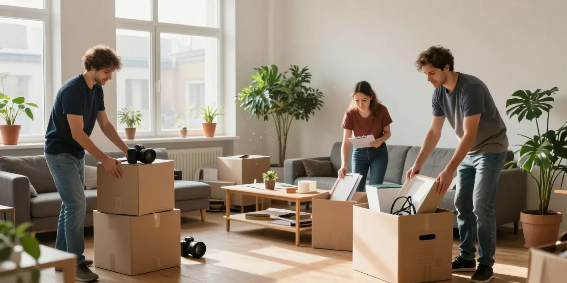Professionelle Wohnungsauflösung in Berlin Reinickendorf mit Umzugshelfern, die Möbel einpacken.