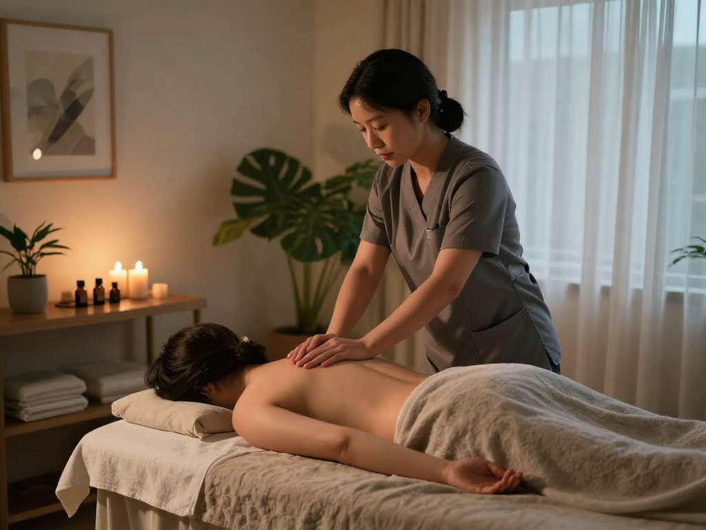 Client receiving a professional 잠실출장마사지 in a calm home setting with soothing ambiance.