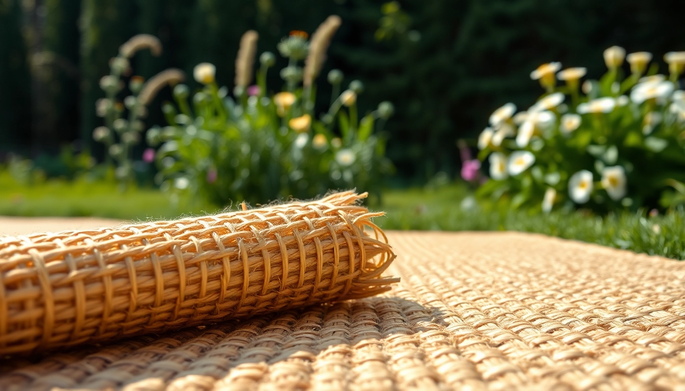 Die Hanfmatte zeigt natürliche Textur in einer entspannten Gartenumgebung.