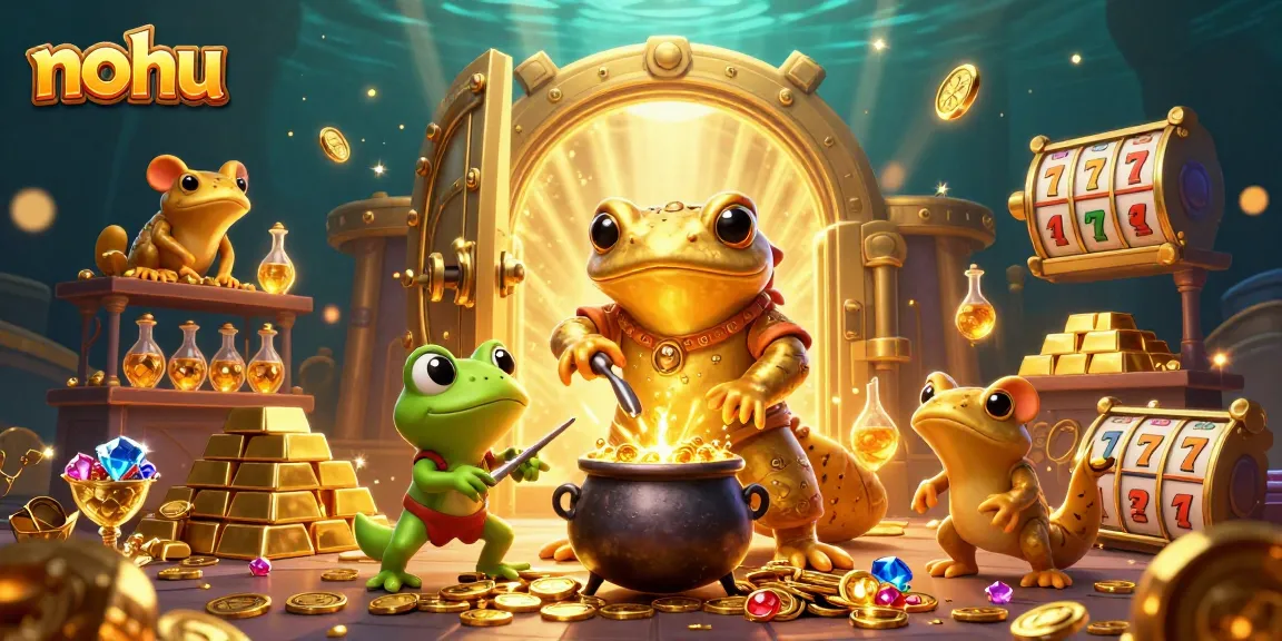 Nohus players engage in exciting slots with vibrant treasures and gold coins.