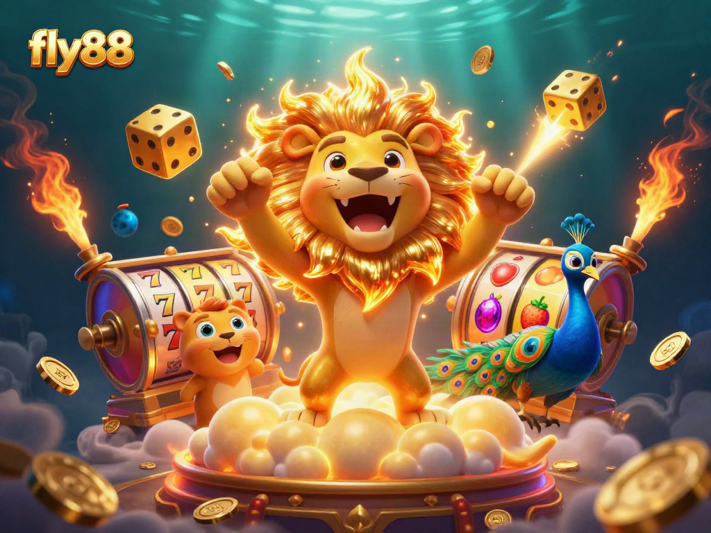 Engage with fly88's exhilarating slots scene featuring vibrant characters and thrilling casino elements.