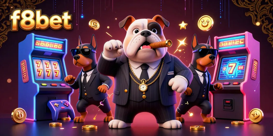 Engage with the dynamic world of f8bet featuring a 3D cartoon mafia boss and game elements in an electrifying casino scene.
