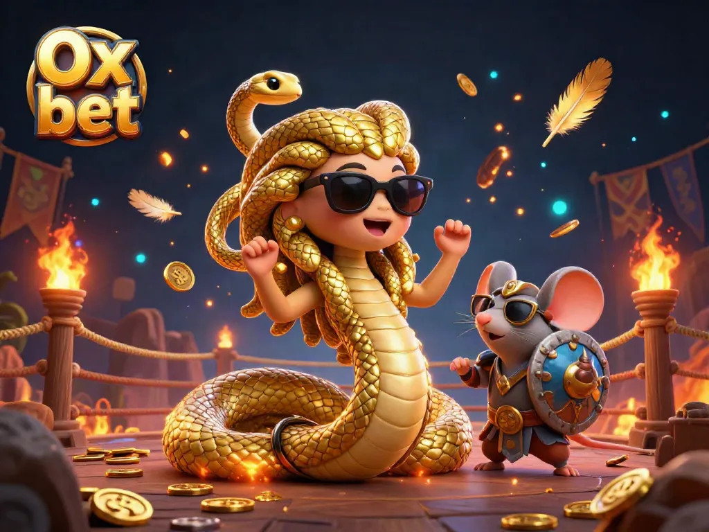 Experience thrilling wins with Ox bet in a vibrant, dynamic casino scene featuring colorful characters and gold elements.