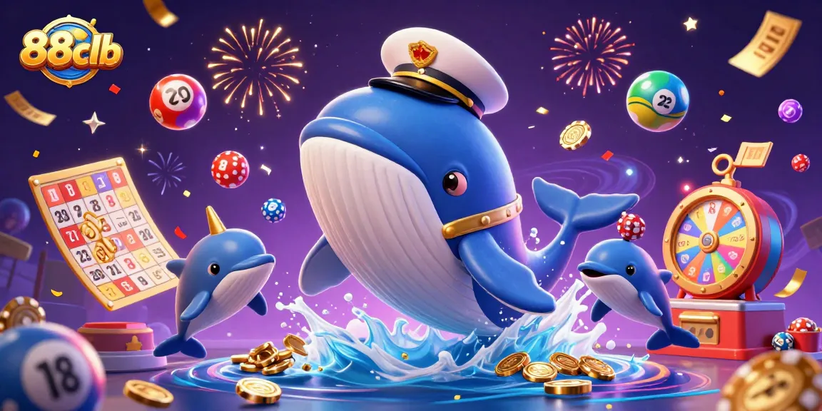 Experience the excitement of 88clb with lively game characters and dynamic casino elements in a vibrant illustration.