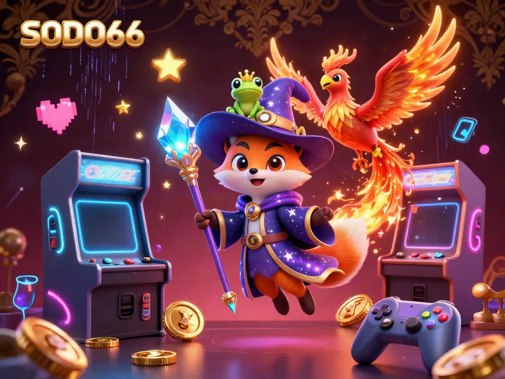 Experience the vibrant world of SODO66 with this enchanting 3D casino game scene highlighting magical characters and dynamic gaming elements.