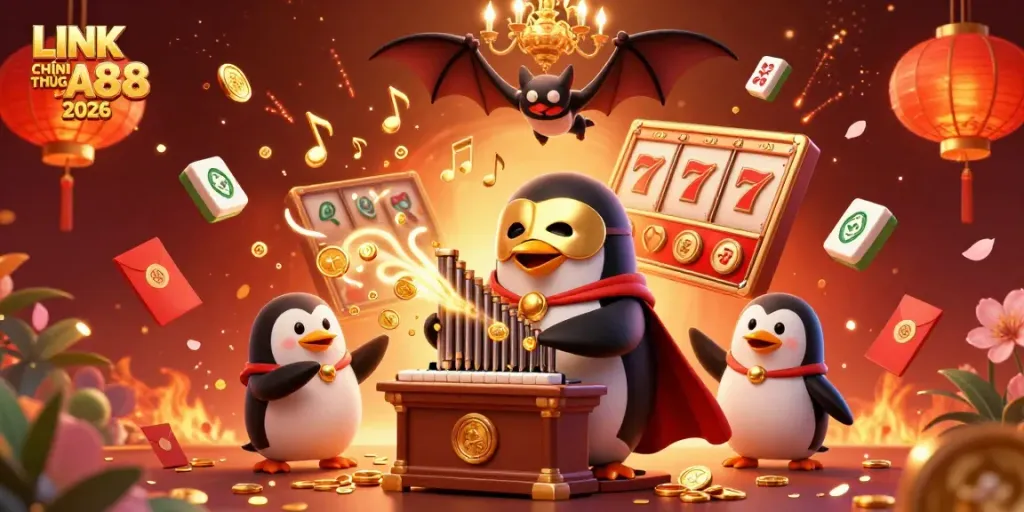 Experience vibrant gameplay with LINK CHÍNH THỨC AU88 2026 amidst golden coins and slot reels.