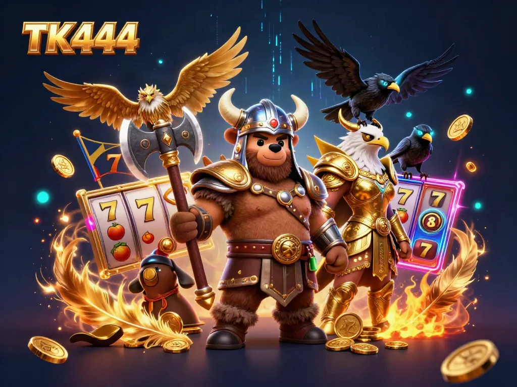 Experience the excitement of TK444 with a Viking bear and golden eagle in a casino-themed adventure.