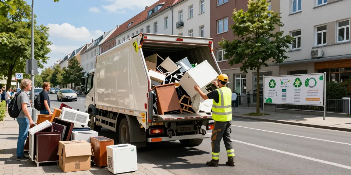 Effiziente Sperrmüll Abholung Berlin durch freundlichen Mitarbeiter mit modernem Lastwagen.
