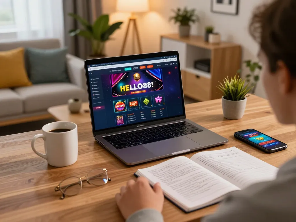 Engaging gameplay at HELLO88 online casino with vibrant setup and strategy notes visible