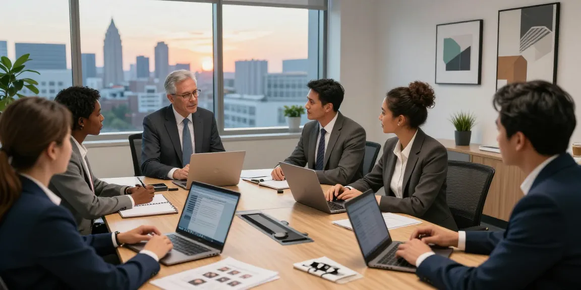 Lindner Personal berät Führungskräfte in einem modernen Büro über Executive Search Strategien mit einer vielfältigen Gruppe.