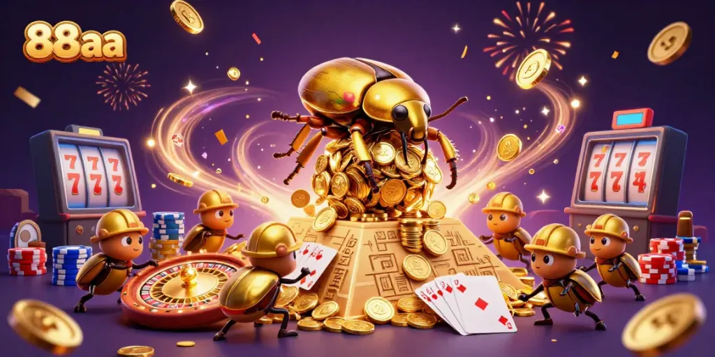 Join the excitement at 88aa with golden coins cascading in a vibrant casino scene.
