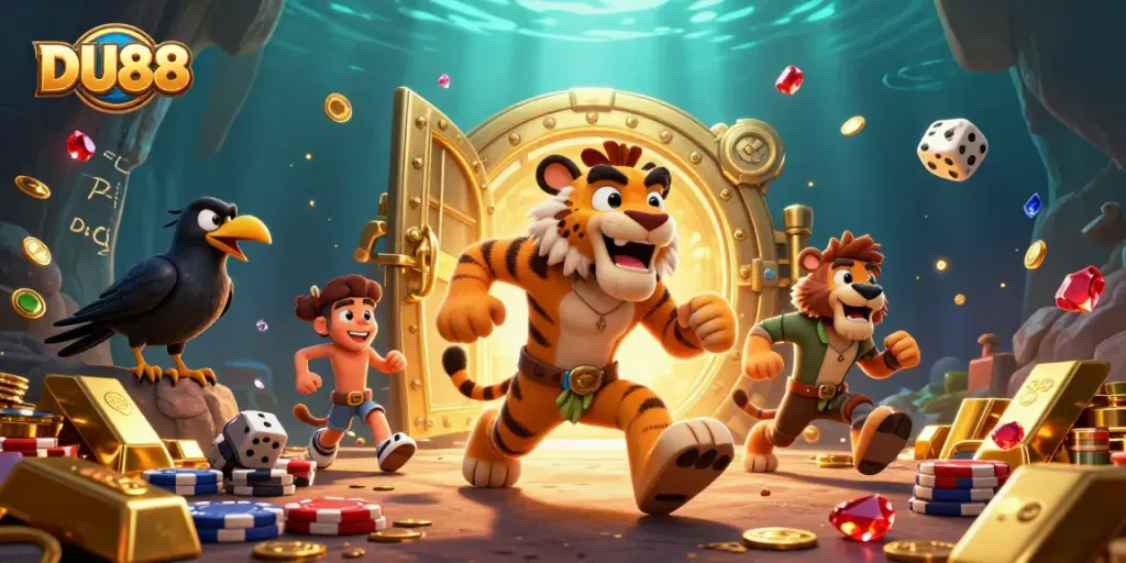Join the excitement at DU88 as characters run a prehistoric casino with vibrant treasures and games.