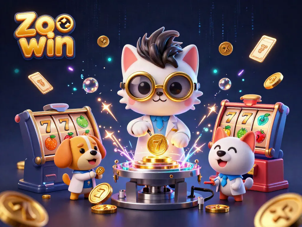 Experience thrilling gameplay at Zo win with a dynamic scene featuring a mad scientist and his dog creating gold coins.