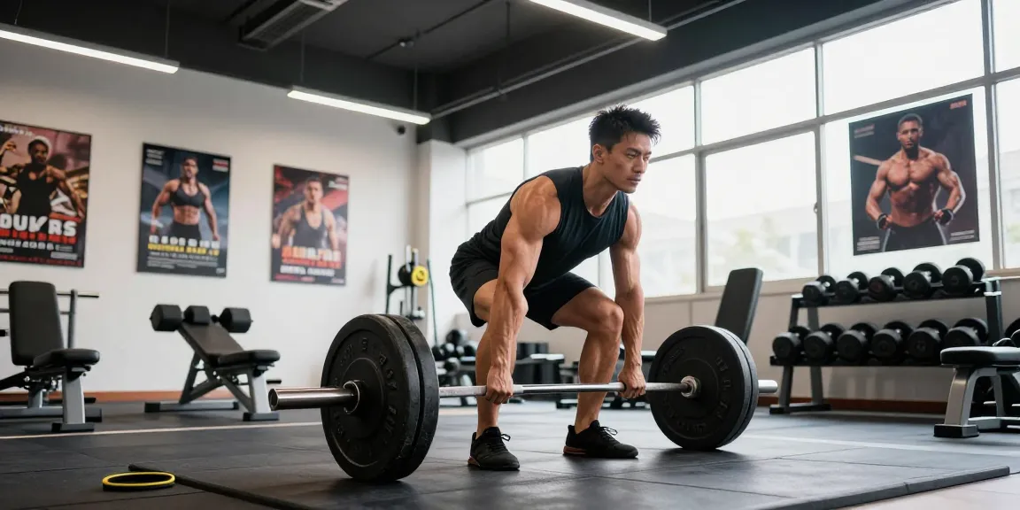 Anabolika Shop - Bodybuilder beim Kreuzheben in modernem Fitnessstudio, zeigt Stärke und Entschlossenheit