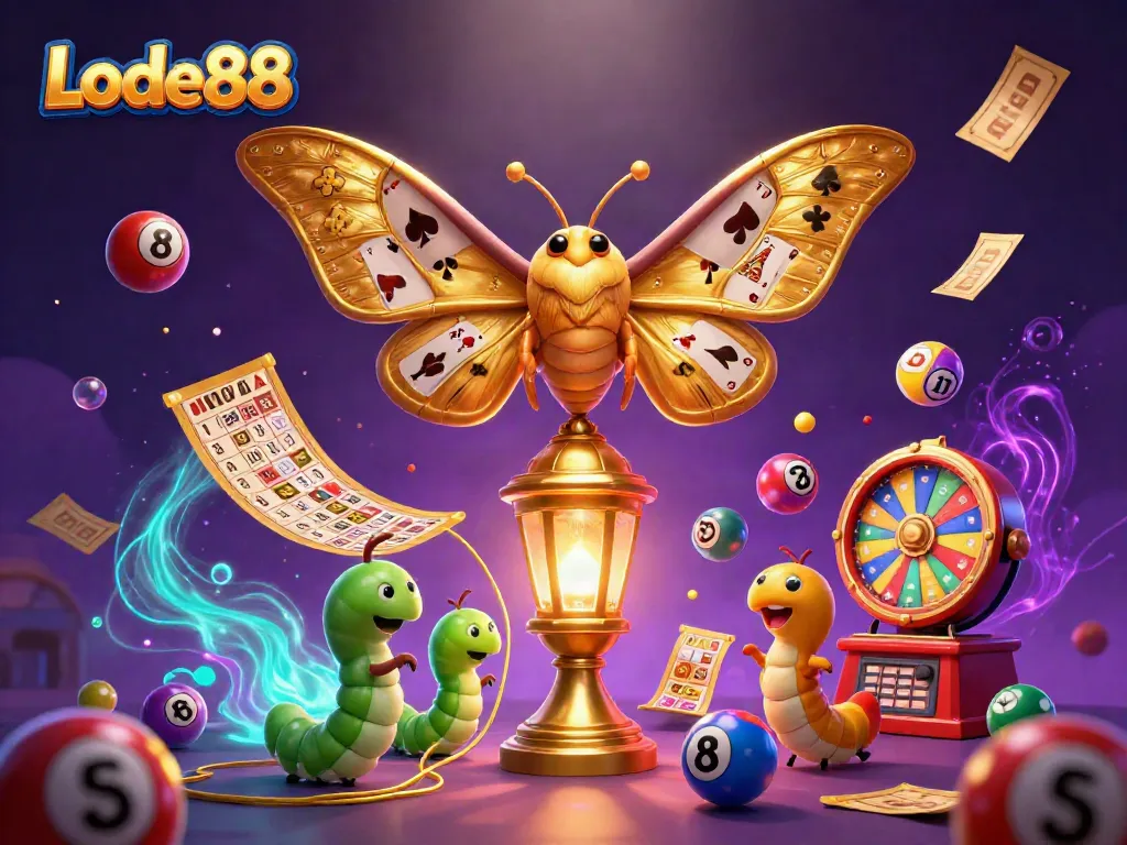Experience dynamic excitement with Lode88's vibrant casino elements and golden jackpots in this illustrated scene.