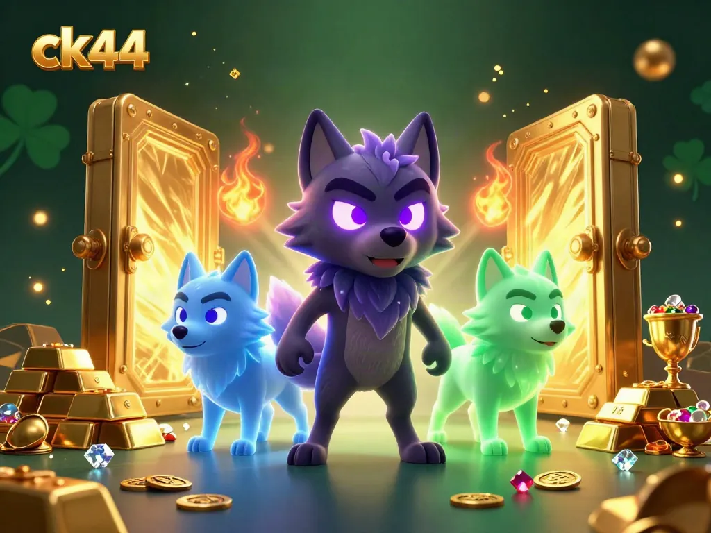 Engage with ck44’s thrilling 3D illustration featuring dynamic casino elements and shadow wolves.