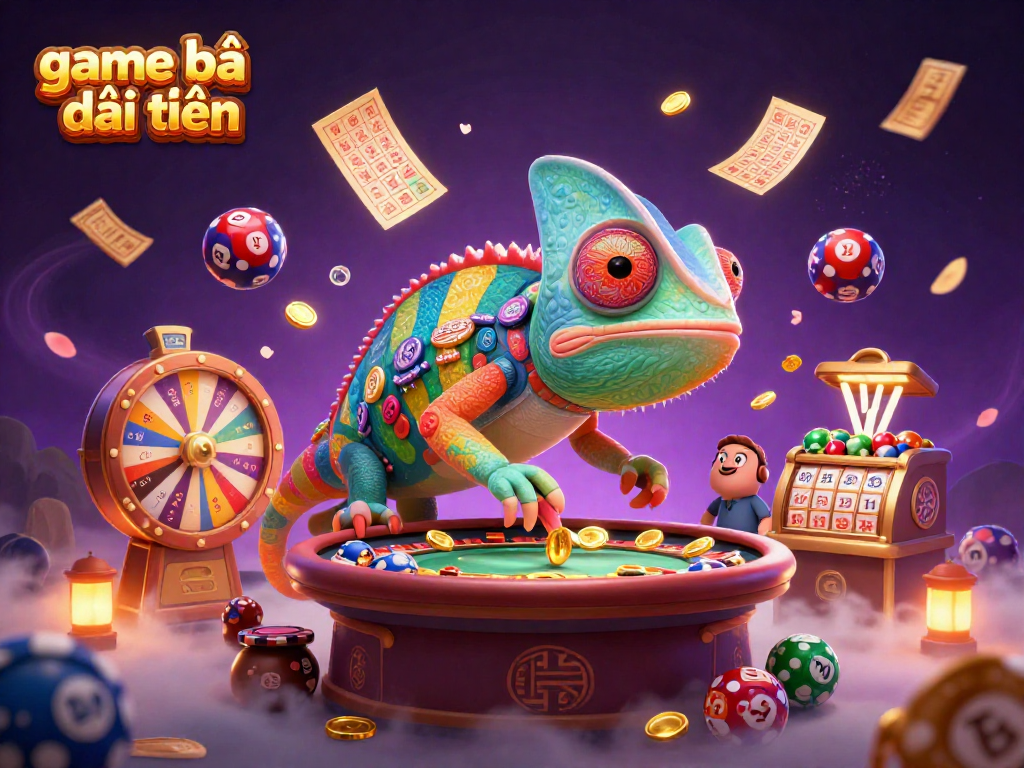 Play thrilling game bài đổi thưởng with colorful lottery elements and a vibrant casino atmosphere.