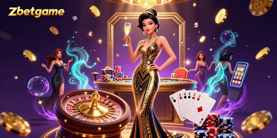 Experience zbetgame's thrilling casino atmosphere with a glamorous Asian woman at the roulette table.
