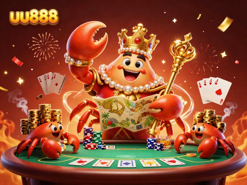 Join the exciting gaming adventure with uu888's golden crab emperor amidst dramatic poker elements.