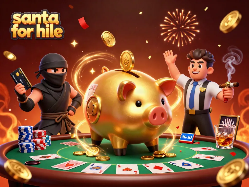 Join the festive fun with a thrilling scene of Santa for hire in a lively casino showdown.