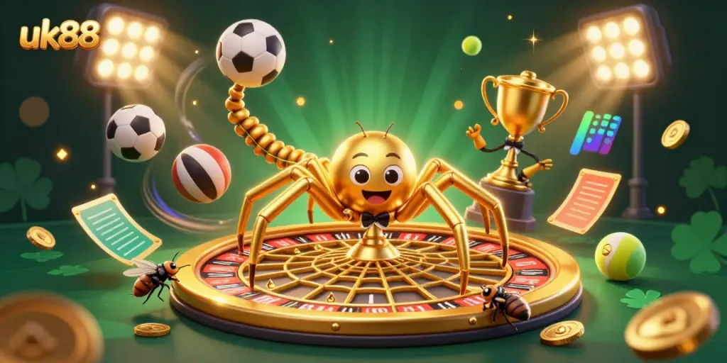 Bet big with uk88 as a fly nervously bets on a roulette wheel web spun by a golden spider.