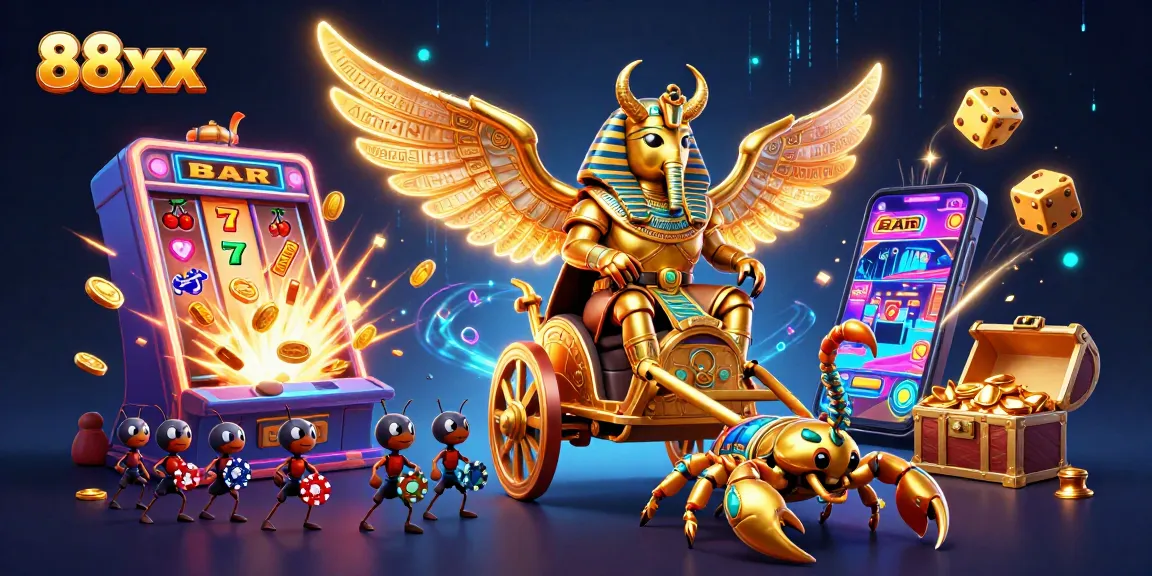 Experience thrilling wins at 88xx with a dynamic gaming adventure in a 3D casino illustration.