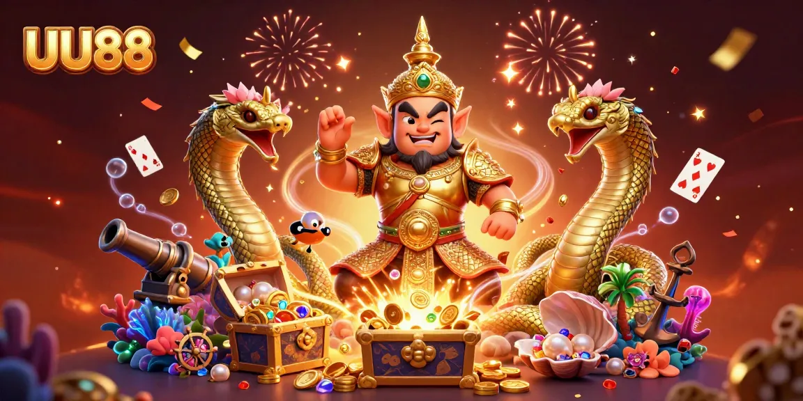 Experience thrilling underwater treasures at UU88 with a vibrant 3D fantasy guardian scene.