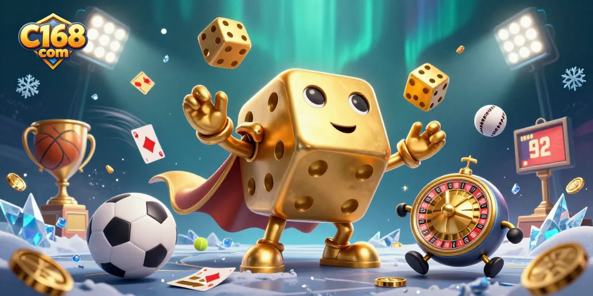 Experience thrilling bets with C168 com in this vibrant 3D casino scene showcasing dynamic gameplay elements.