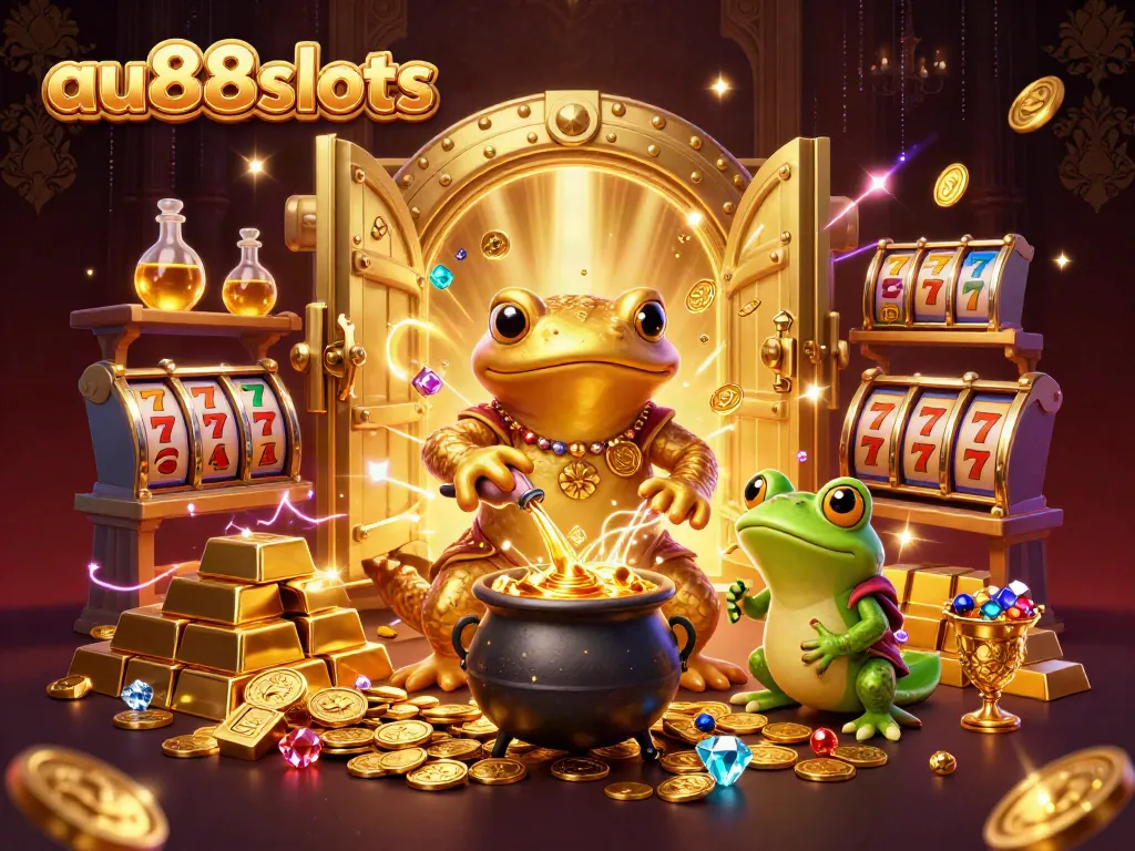 Experience exciting game play at au88slots featuring opulent casino elements and golden alchemist characters.