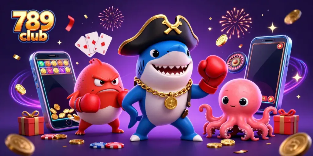 Experience thrilling wins with 789 club's vibrant 3D casino illustration, featuring unique game elements.