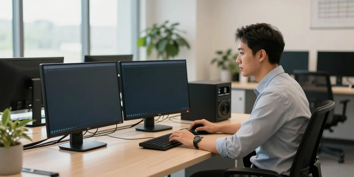 IT Sicherheit für KMU: Fachmann analysiert Cyberdaten in modernem Büro.