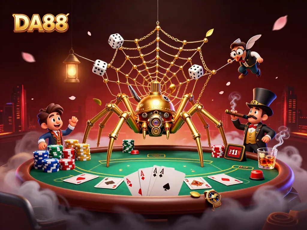 DA88 captivates gamblers with its engaging 3D steampunk casino scene, featuring poker elements and dramatic visuals.
