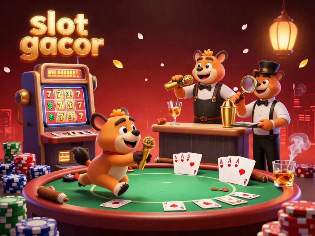 Experience a fun scene of hyenas in a comedy casino club showcasing slot gacor machines with jackpots.