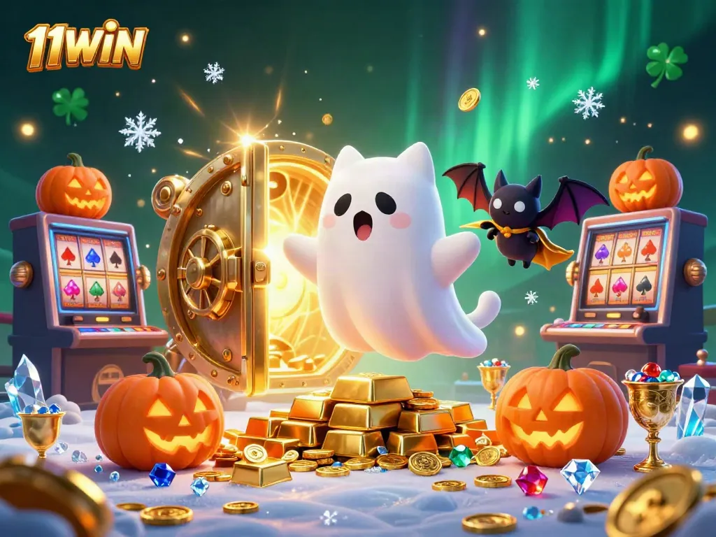 Experience thrilling wins with 11WIN in a vibrant casino setting filled with glowing treasures.