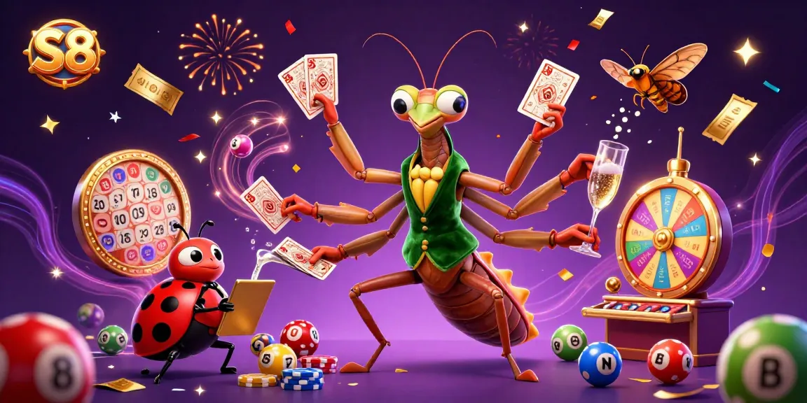 S8 engages players with a vibrant casino scene filled with dynamic games and festive elements.