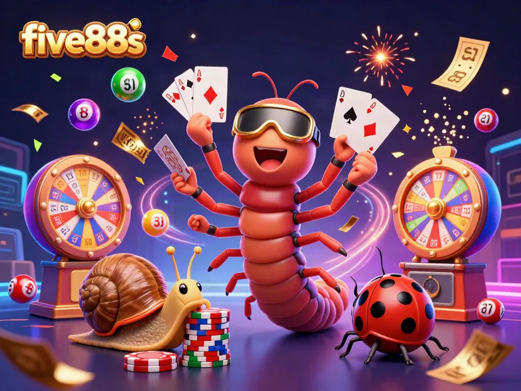 Experience exciting games at five88s with vibrant characters celebrating big wins in a dynamic casino setting.