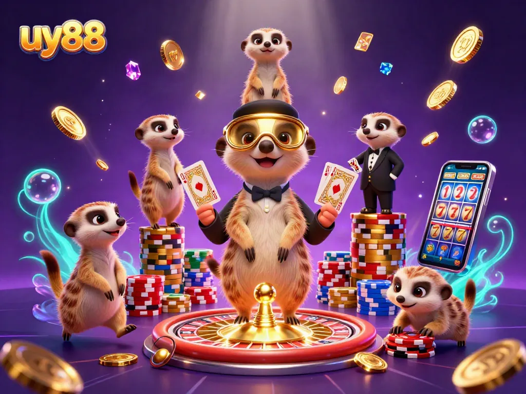 Join the lively meerkat casino action at uy88 with spinning roulette and sparkling chips!