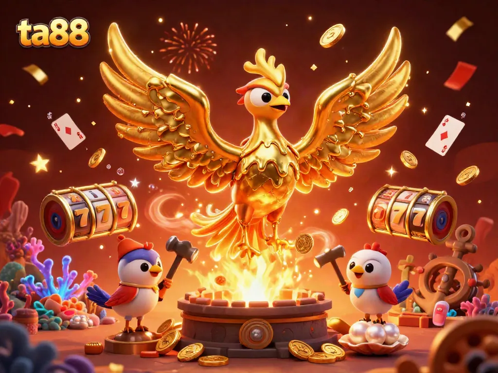 Spin the glorious ta88 slot reels and win with the magical golden phoenix in this vibrant casino scene.