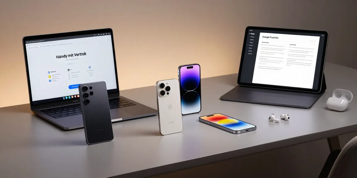 Handy mit Vertrag displayed on modern tech devices in a professional setup, showcasing digital contracts and comparisons.