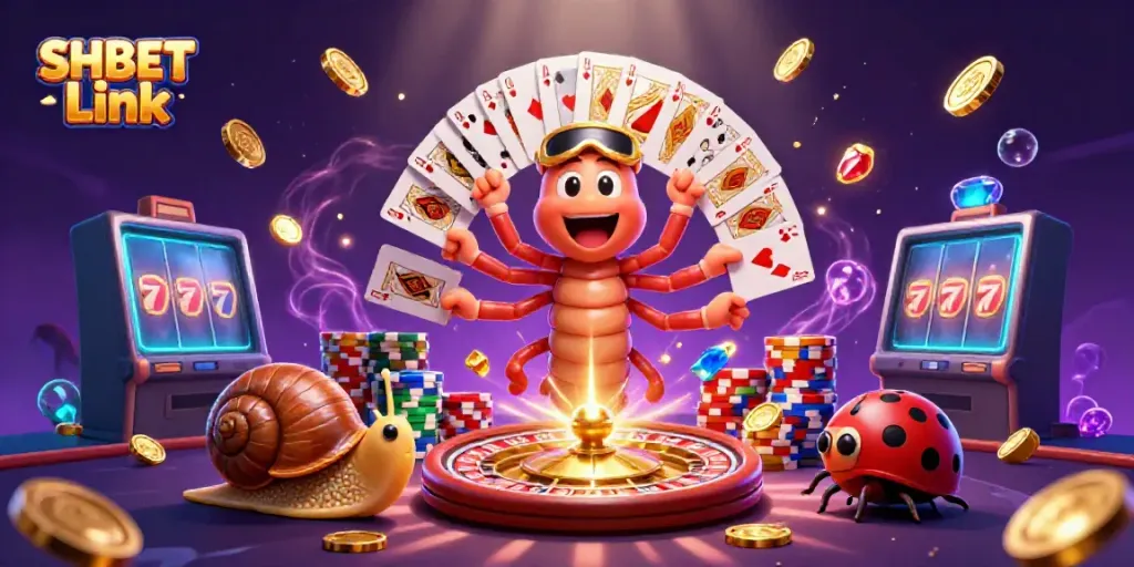 Experience excitement at SHBET Link with vibrant characters and casino elements in dynamic action.