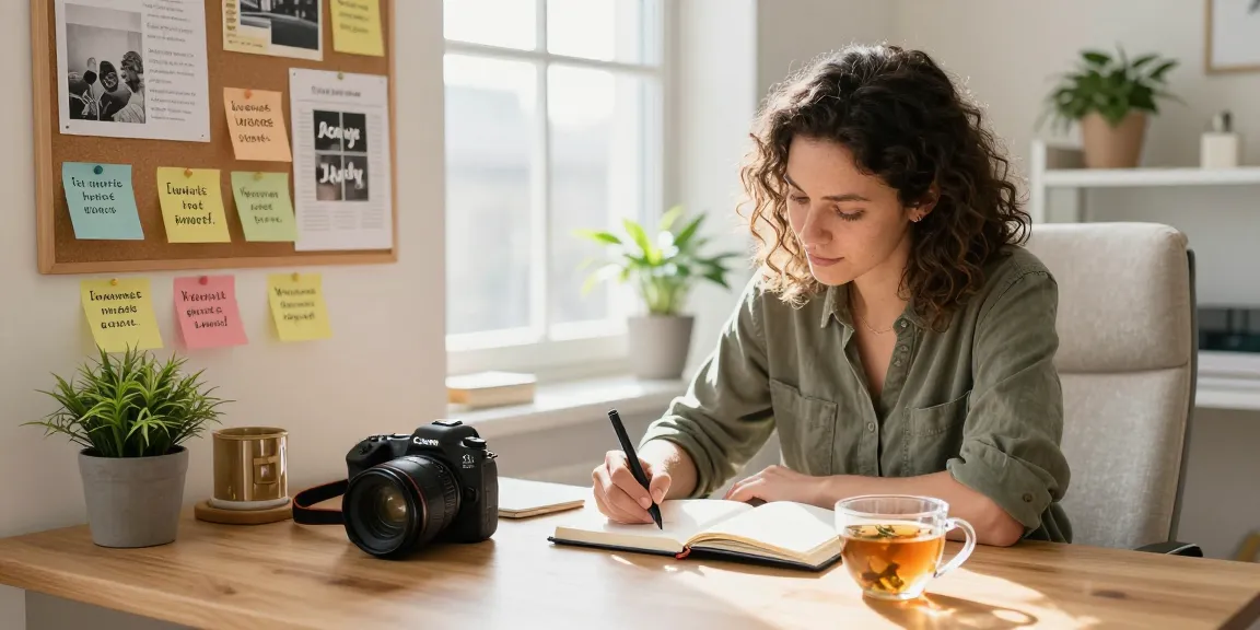 Mindset stärken durch effektives Journaling im inspirierenden Home Office mit Pflanzen und Zielen.