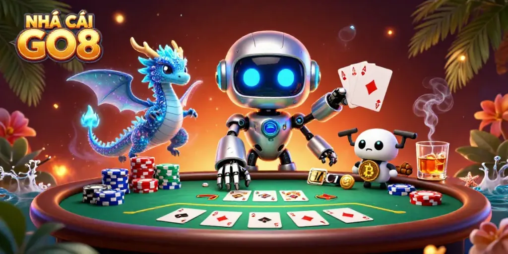 Engage with NHÀ CÁI GO8's thrilling casino experience featuring poker and vibrant characters.