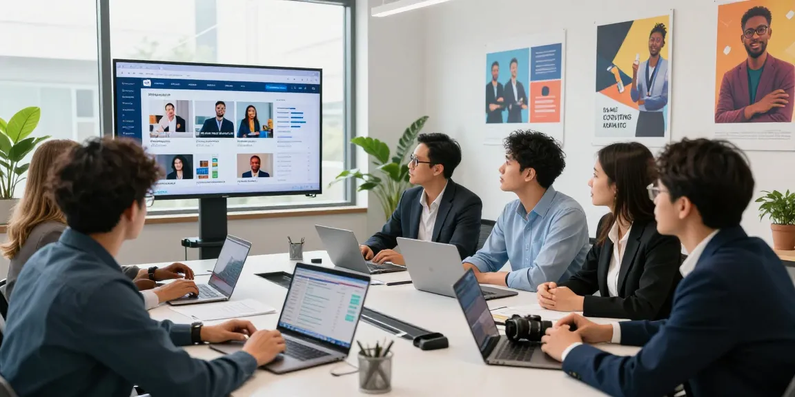 Professionelles Team in einer Social Recruiting Agentur diskutiert Strategien für die Mitarbeitergewinnung.
