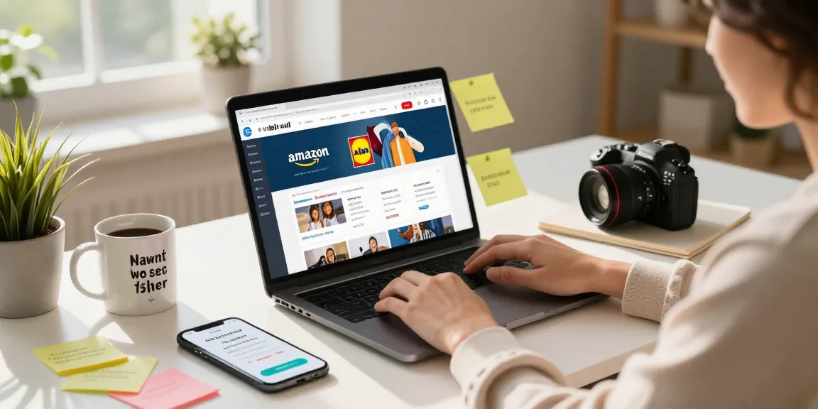 Person using Dealblob to find genuine online deals in a cozy home office.