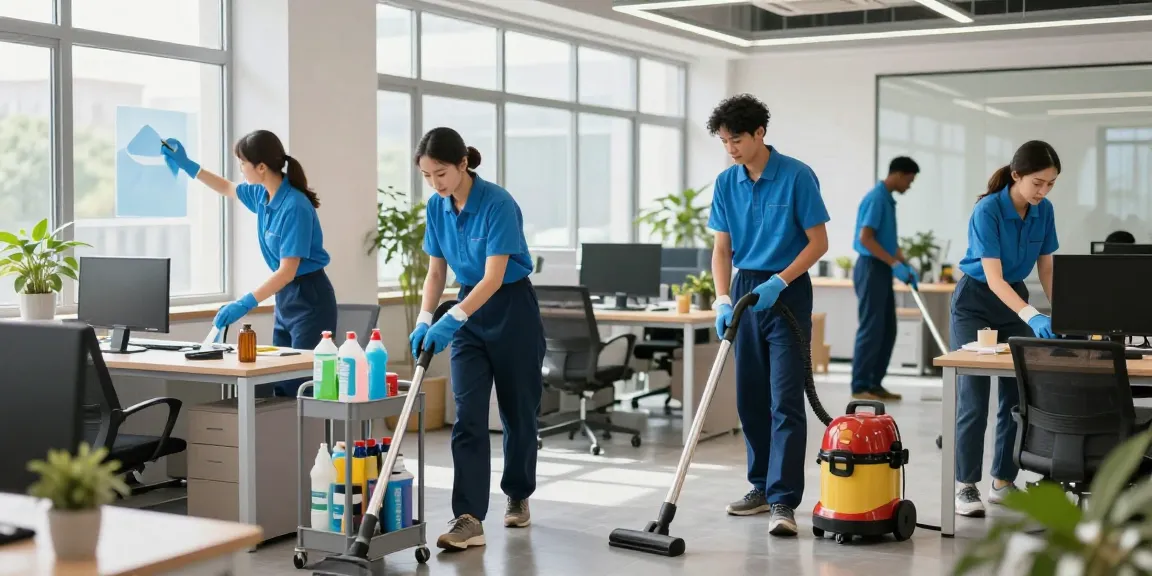Professionelle Unterhaltsreinigung Hannover in einem modernen Büro mit Reinigungsteam.