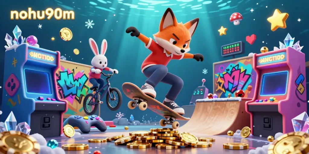 Experience nohu90m at its best with a lively fox and rabbit illustrating the gaming thrill.