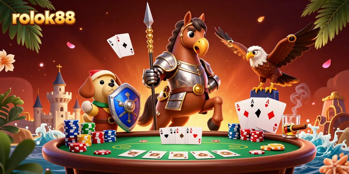 Engage in thrilling poker action with rokok88, featuring a knight and squire in dynamic game settings.