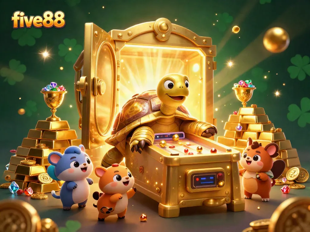 Experience thrilling games at five88 with golden treasures, lucky tortoise, and vibrant casino elements.